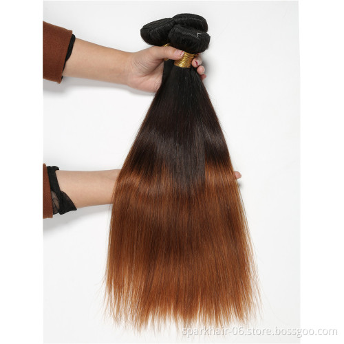 9a 100g SPARK Ombre Brazilian Remy Human Hair Weaving Bundle for Women Weave Hair Extension Black Brown Silky Straight 1b/4/30